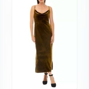 Taylor-Y2K Olive green velvet Whimsygoth sheath maxi dress with cowl neck. 10